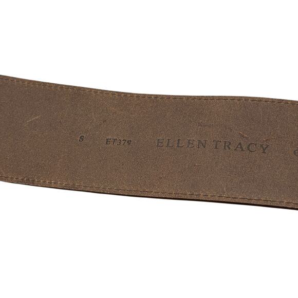 Ellen Tracy Wide Italian Leather Belt Small Women’s Brown Oversized Gold Buckle - Picture 4 of 10
